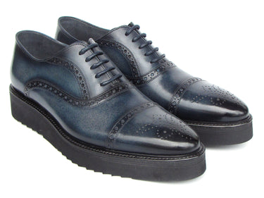 Paul Parkman Men's Smart Casual Cap Toe Oxford Shoes Navy Leather