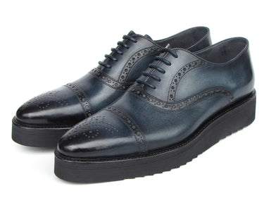 Paul Parkman Men's Smart Casual Cap Toe Oxford Shoes Navy Leather