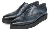 Paul Parkman Men's Smart Casual Cap Toe Oxford Shoes Navy Leather