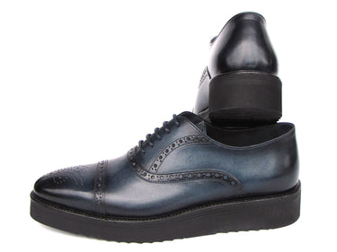 Paul Parkman Men's Smart Casual Cap Toe Oxford Shoes Navy Leather