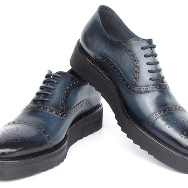 Paul Parkman Men's Smart Casual Cap Toe Oxford Shoes Navy Leather in #color_