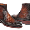 Paul Parkman Brown Burnished Woven Leather Zipper Boots