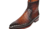 Paul Parkman Brown Burnished Woven Leather Zipper Boots