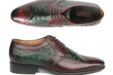 Paul Parkman Men's Green Ostrich & Brown Leather Derby Shoes