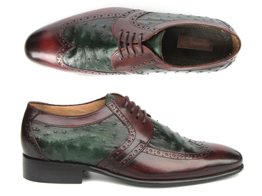 Paul Parkman Men's Green Ostrich & Brown Leather Derby Shoes