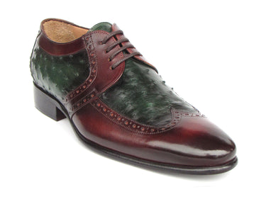Paul Parkman Men's Green Ostrich & Brown Leather Derby Shoes