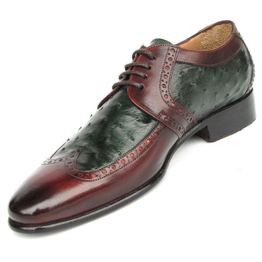 Paul Parkman Men's Green Ostrich & Brown Leather Derby Shoes in #color_