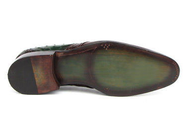 Paul Parkman Men's Green Ostrich & Brown Leather Derby Shoes