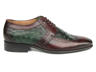 Paul Parkman Men's Green Ostrich & Brown Leather Derby Shoes