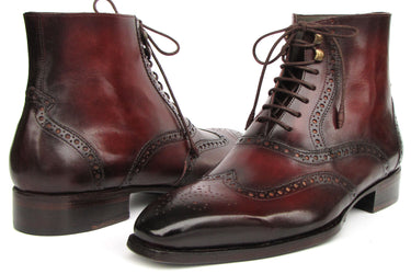 Paul Parkman Men's Bordeaux Burnished Leather Goodyear Welted Wingtip Boots