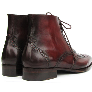 Paul Parkman Men's Bordeaux Burnished Leather Goodyear Welted Wingtip Boots in #color_