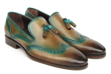 Paul Parkman Men's Tassel Loafers Olive & Green Patina