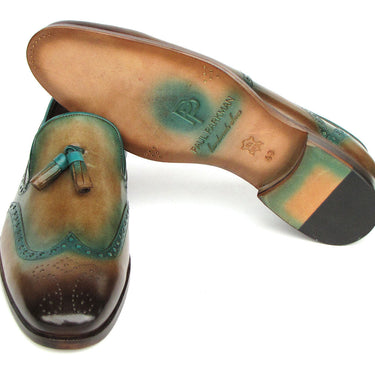Paul Parkman Men's Tassel Loafers Olive & Green Patina in #color_
