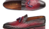 Paul Parkman Men's Woven Leather Tassel Loafers Burgundy