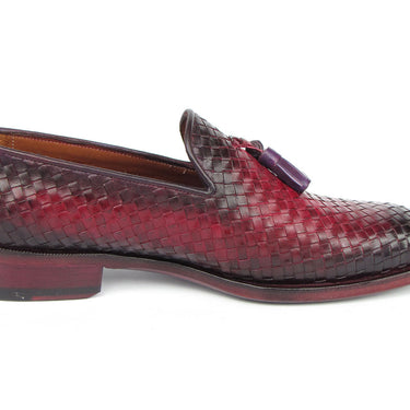 Paul Parkman Men's Woven Leather Tassel Loafers Burgundy in #color_