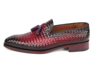 Paul Parkman Men's Woven Leather Tassel Loafers Burgundy