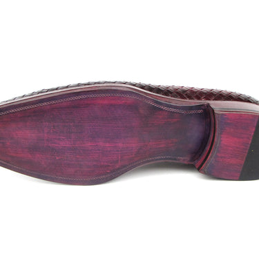 Paul Parkman Men's Woven Leather Tassel Loafers Burgundy in #color_