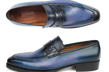Paul Parkman Men's Blue Patina Handmade Loafers