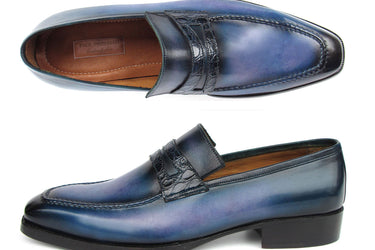 Paul Parkman Men's Blue Patina Handmade Loafers