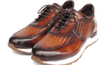 Paul Parkman Men's Brown Hand-Painted Woven Leather Sneakers