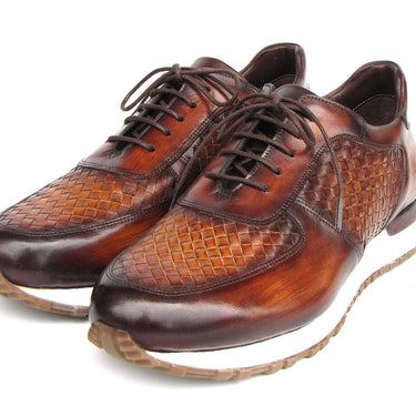 Paul Parkman Men's Brown Hand-Painted Woven Leather Sneakers in #color_