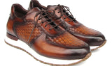 Paul Parkman Men's Brown Hand-Painted Woven Leather Sneakers
