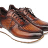 Paul Parkman Men's Brown Hand-Painted Woven Leather Sneakers