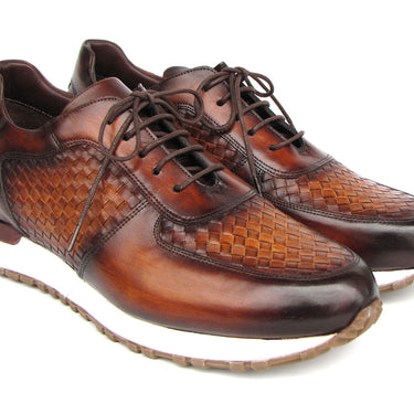 Paul Parkman Men's Brown Hand-Painted Woven Leather Sneakers in #color_