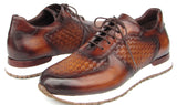 Paul Parkman Men's Brown Hand-Painted Woven Leather Sneakers