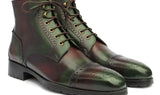 Paul Parkman Men's Green & Brown Hand-Painted Cap Toe Boots