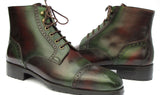 Paul Parkman Men's Green & Brown Hand-Painted Cap Toe Boots
