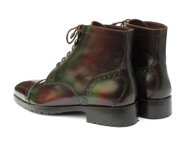 Paul Parkman Men's Green & Brown Hand-Painted Cap Toe Boots