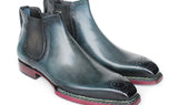 Paul Parkman Men's Norwegian Welted Burnished Leather Chelsea Boots in Blue