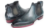 Paul Parkman Men's Norwegian Welted Burnished Leather Chelsea Boots in Blue