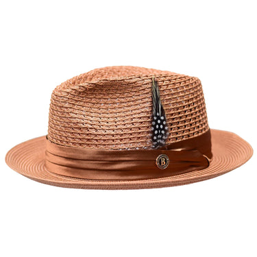 Bruno Capelo Julian Pinch Front Straw Fedora in Brandy Brown