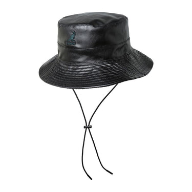 Kangol Faux Leather Bucket Hat Reversible in Black #color_ Black