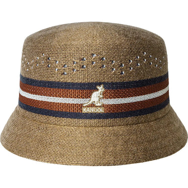 Kangol Slick Stripe Bin Jacquard Knit Bucket Hat in Camel #color_ Camel