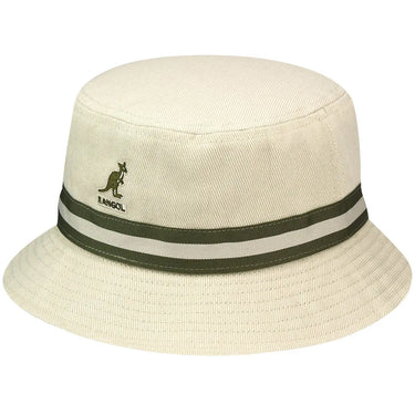 Kangol Stripe Lahinch Classic Cotton Bucket Hat in Beige / Olive #color_ Beige / Olive
