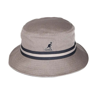 Kangol Stripe Lahinch Classic Cotton Bucket Hat in Grey / Navy #color_ Grey / Navy