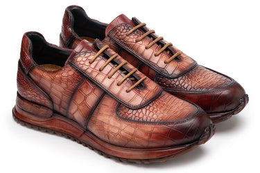 Paul Parkman Men's Burnished Textured Leather Sneakers in Brown