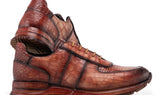 Paul Parkman Men's Burnished Textured Leather Sneakers in Brown