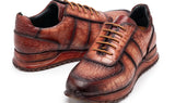 Paul Parkman Men's Burnished Textured Leather Sneakers in Brown