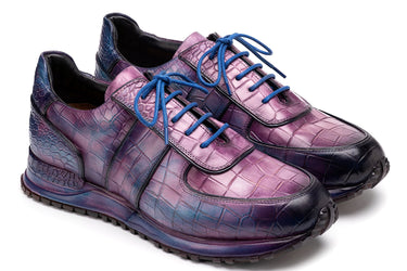 Paul Parkman Men's Textured Leather Sneakers in Blue & Purple