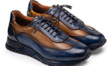 Paul Parkman Men's Patina Leather Sneakers in Blue & Camel