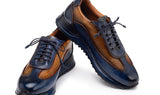 Paul Parkman Men's Patina Leather Sneakers in Blue & Camel