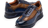 Paul Parkman Men's Patina Leather Sneakers in Blue & Camel