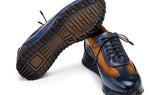 Paul Parkman Men's Patina Leather Sneakers in Blue & Camel
