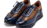 Paul Parkman Men's Patina Leather Sneakers in Blue & Camel