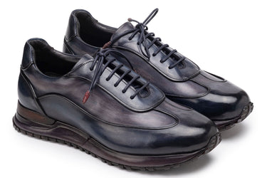 Paul Parkman Men's Patina Leather Sneakers in Navy & Grey