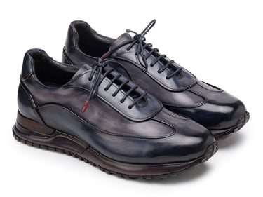 Paul Parkman Men's Patina Leather Sneakers in Navy & Grey
